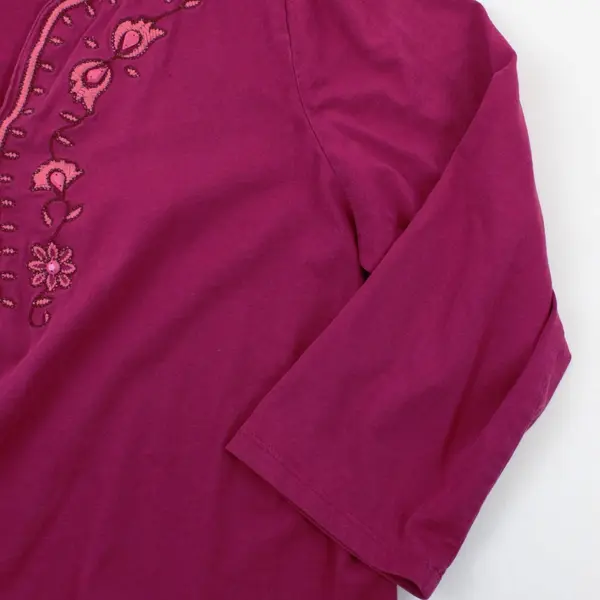 St. John's Bay Women's XL Magenta Pink Embroidered 3/4 Sleeve Top