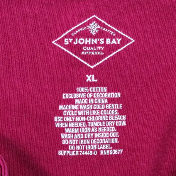 St. John's Bay Women's XL Magenta Pink Embroidered 3/4 Sleeve Top