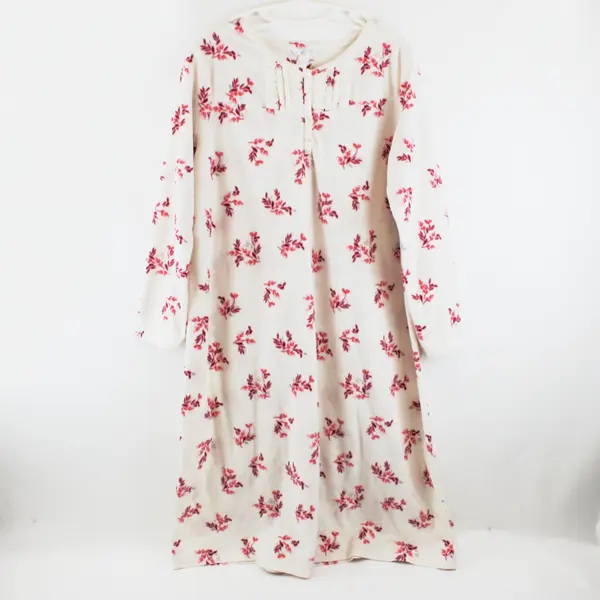 Adonna Women's Large Pink & White Fleece Long Sleeve Nightgown