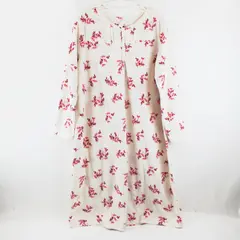 Adonna Women's Large Pink & White Fleece Long Sleeve Nightgown