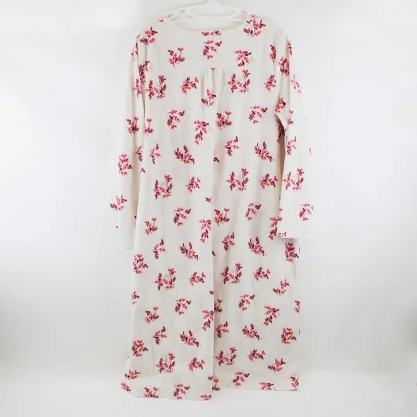 Adonna Women's Large Pink & White Fleece Long Sleeve Nightgown