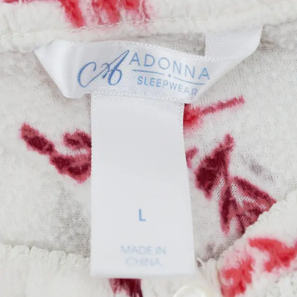 Adonna Women's Large Pink & White Fleece Long Sleeve Nightgown