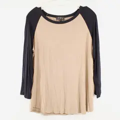 POL Women's Large Beige Black 3/4 Sleeve Raglan Top