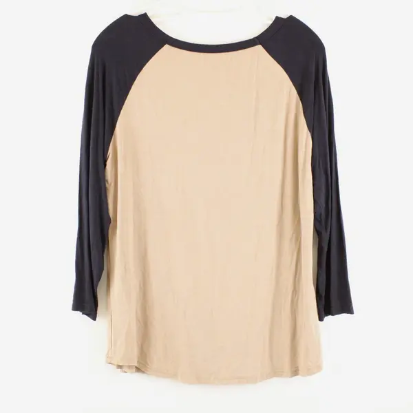 POL Women's Large Beige Black 3/4 Sleeve Raglan Top
