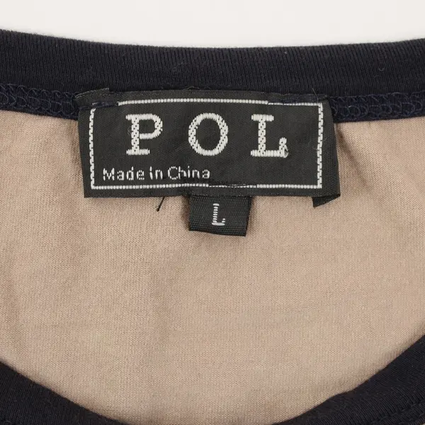POL Women's Large Beige Black 3/4 Sleeve Raglan Top