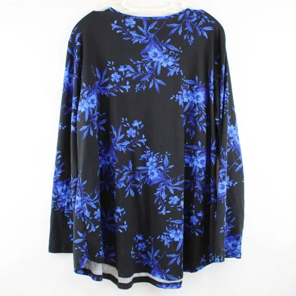 Tencede Women's Floral Long Sleeve Top Blue Black 2XL 95% Rayon 5% Spandex