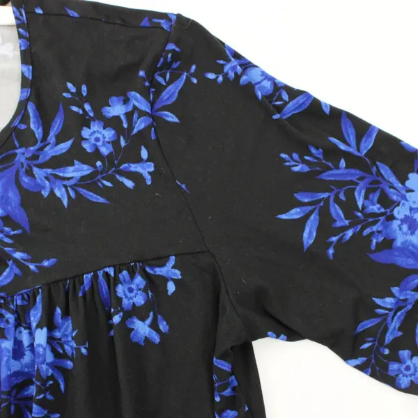 Tencede Women's Floral Long Sleeve Top Blue Black 2XL 95% Rayon 5% Spandex