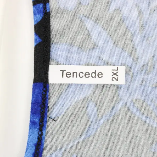 Tencede Women's Floral Long Sleeve Top Blue Black 2XL 95% Rayon 5% Spandex