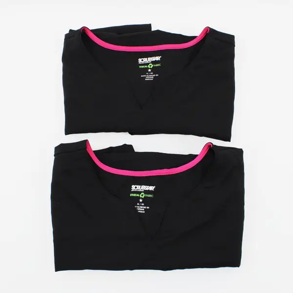 Lot of 2 Scrubstar Women's XL Black Scrub Tops Pink Trim WM14T674