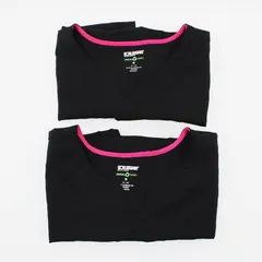 Lot of 2 Scrubstar Women's XL Black Scrub Tops Pink Trim WM14T674