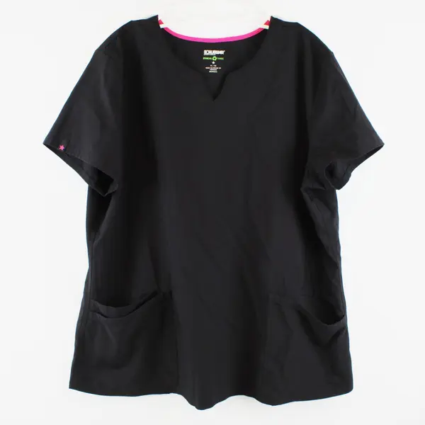 Lot of 2 Scrubstar Women's XL Black Scrub Tops Pink Trim WM14T674