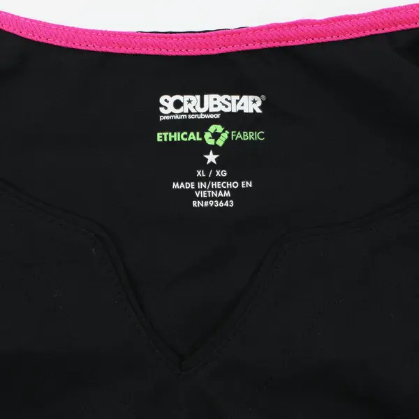 Lot of 2 Scrubstar Women's XL Black Scrub Tops Pink Trim WM14T674