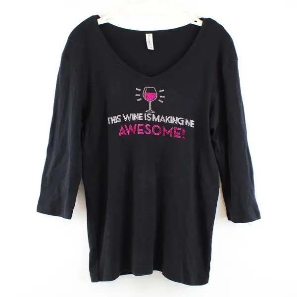 Chris's Stuff Women's Large Bedazzled Wine Humor Top
