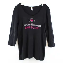 Chris's Stuff Women's Large Bedazzled Wine Humor Top