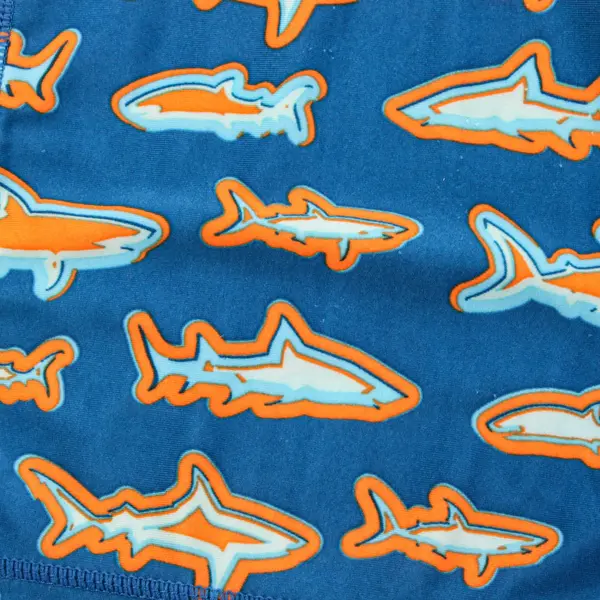 UV Skinz Boys Long Sleeve Rash Guard Size 7 Orange Blue Shark Print