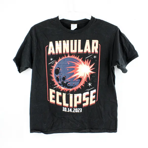 Port & Company Printed "Annular Eclipse 2023" Black T-Shirt Men's Size L