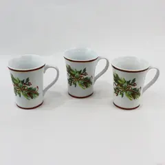 Set of 3 Harry & David Ceramic Holiday Mugs Ribbons Cones Mistletoe