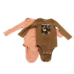 Lot of 2 Carter's Cloud Island Long Sleeve Bodysuits Brown Orange 18M