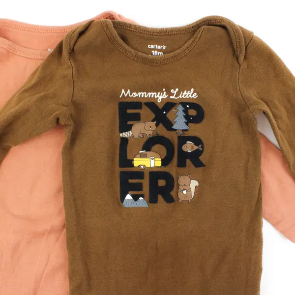 Lot of 2 Carter's Cloud Island Long Sleeve Bodysuits Brown Orange 18M