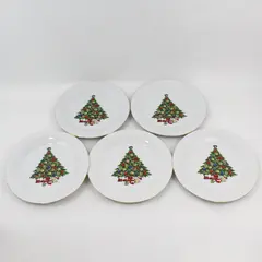 Sea Gull Fine China Christmas Tree Dinner Plates 5pc 10.5in Gold Trim