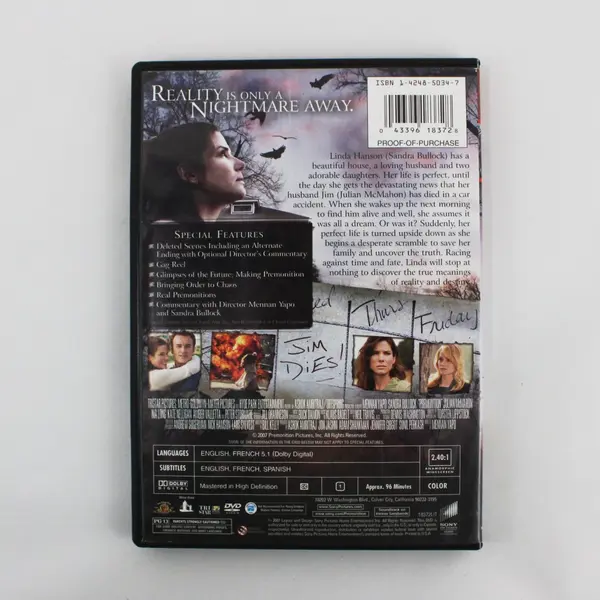 Sony Pictures Premonition DVD 2007 Widescreen Sandra Bullock Julian McMahon