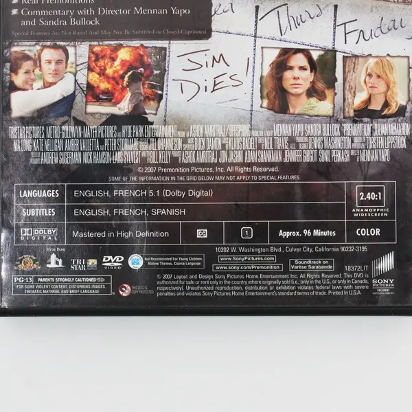 Sony Pictures Premonition DVD 2007 Widescreen Sandra Bullock Julian McMahon