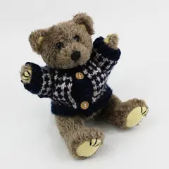 Hugfun 1998 Jointed Poseable Brown Teddy Bear Plush Blue Cream Sweater, 8"