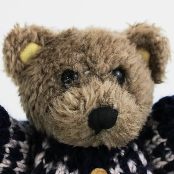 Hugfun 1998 Jointed Poseable Brown Teddy Bear Plush Blue Cream Sweater, 8"