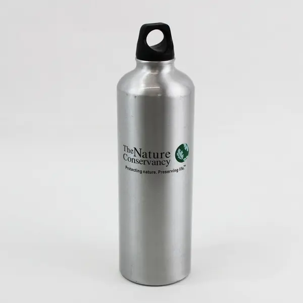 The Nature Conservancy Aluminum Water Bottle Silver Black Screw Cap 25 oz