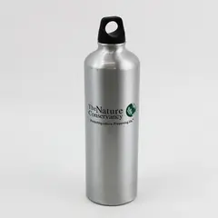 The Nature Conservancy Aluminum Water Bottle Silver Black Screw Cap 25 oz