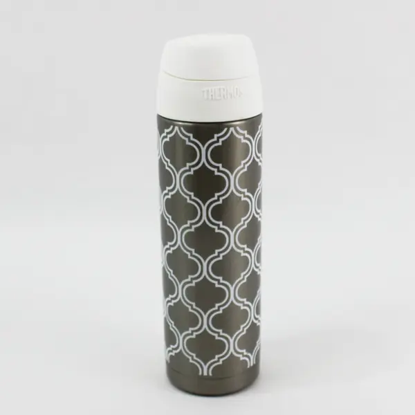 Thermos Insulated Stainless Steel Water Bottle White Geometric Pattern