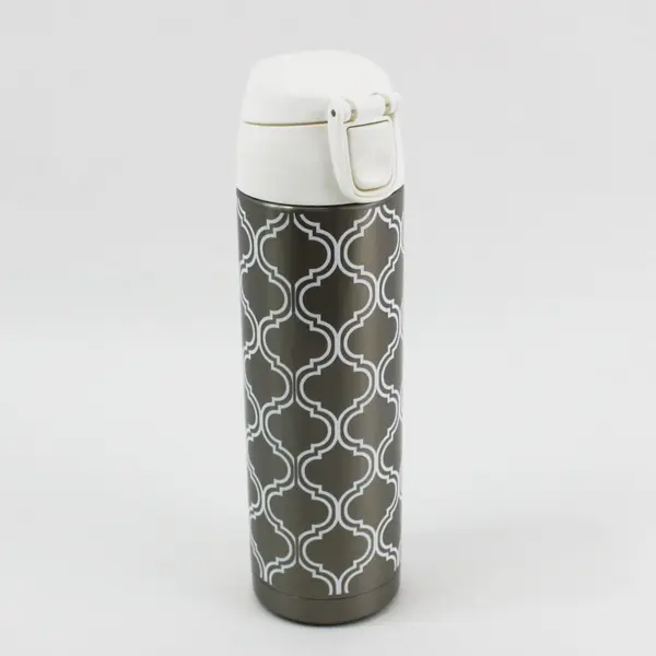 Thermos Insulated Stainless Steel Water Bottle White Geometric Pattern