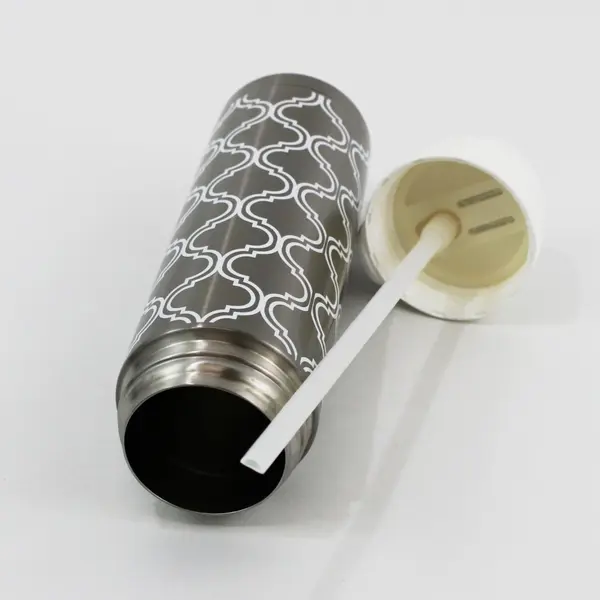 Thermos Insulated Stainless Steel Water Bottle White Geometric Pattern
