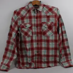 Wrangler Men's Small Red White Light Blue Plaid Western Long Sleeve Shirt