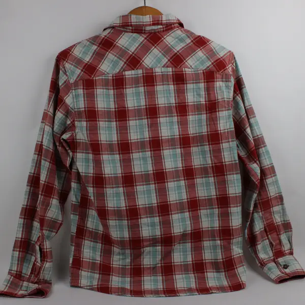 Wrangler Men's Small Red White Light Blue Plaid Western Long Sleeve Shirt