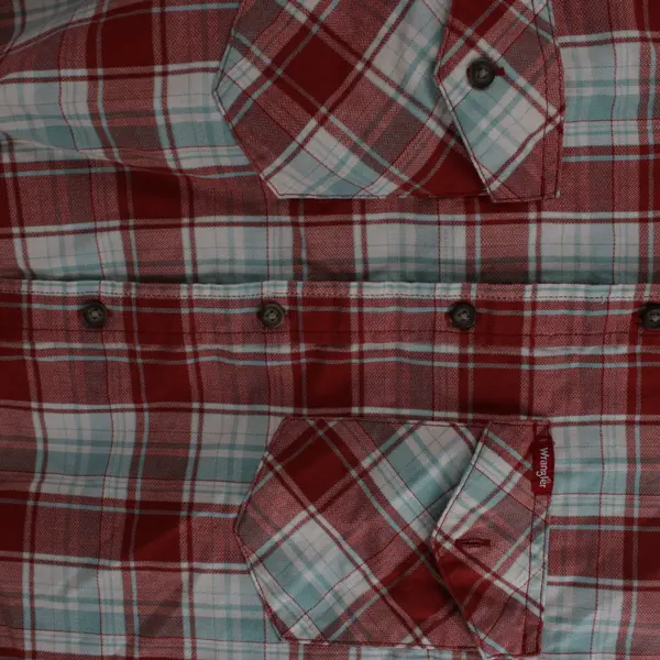 Wrangler Men's Small Red White Light Blue Plaid Western Long Sleeve Shirt
