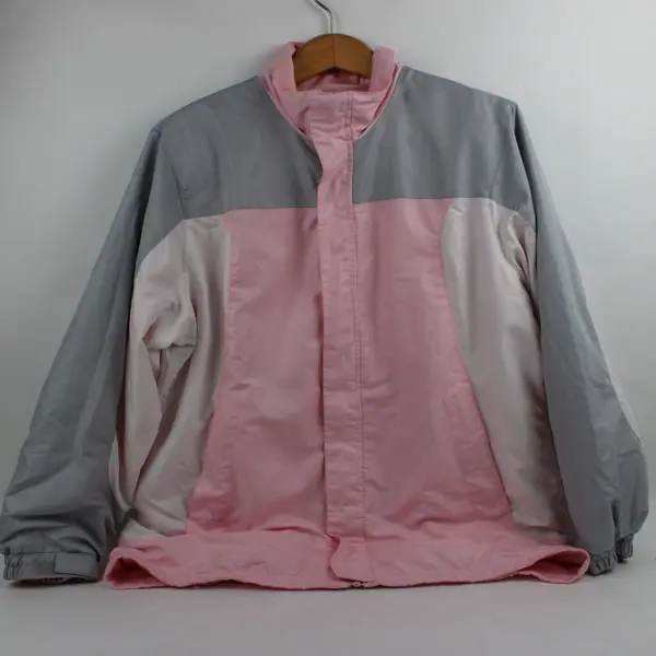 Women's Light Pink Gray Colorblock Zip-Front Jacket Medium