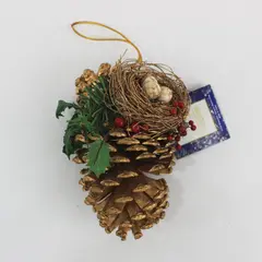 Winterthur Gold Pine Cone Christmas Ornament Bird Nest Red Berries Greenery