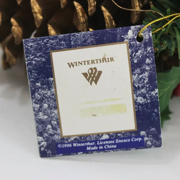 Winterthur Gold Pine Cone Christmas Ornament Bird Nest Red Berries Greenery