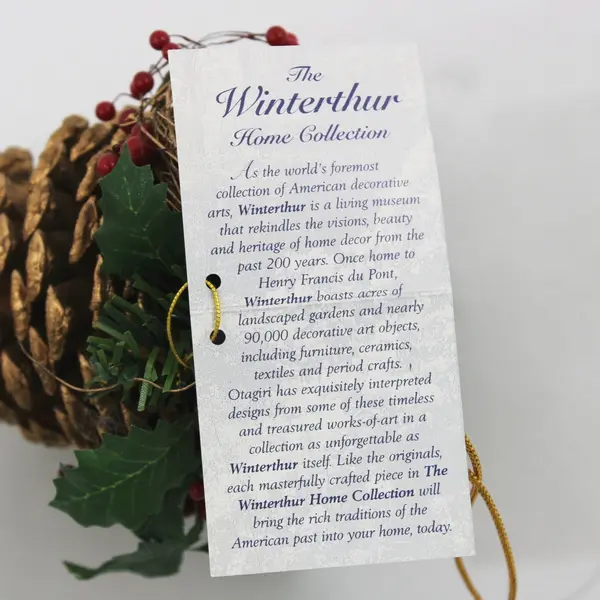 Winterthur Gold Pine Cone Christmas Ornament Bird Nest Red Berries Greenery