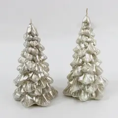 Pair Silver Pearl White Christmas Tree Candles Made in Poland 9 Inch