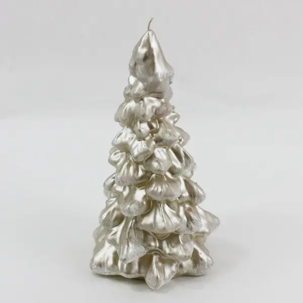 Pair Silver Pearl White Christmas Tree Candles Made in Poland 9 Inch