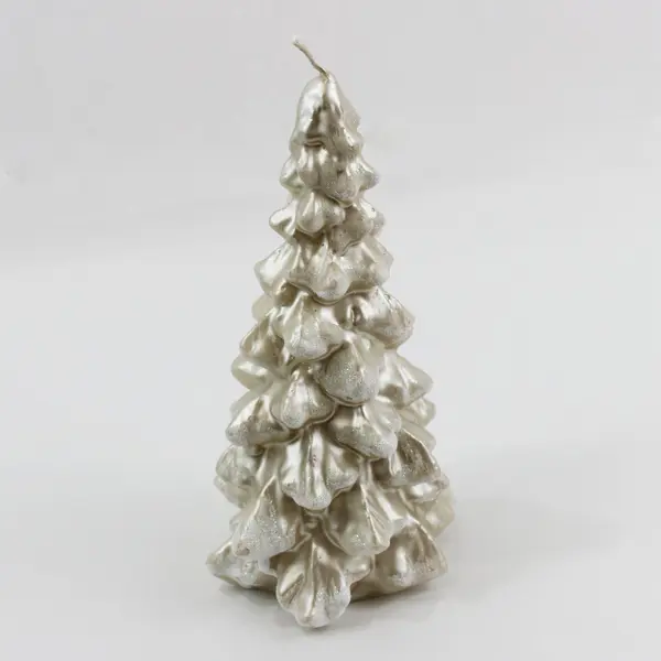 Pair Silver Pearl White Christmas Tree Candles Made in Poland 9 Inch