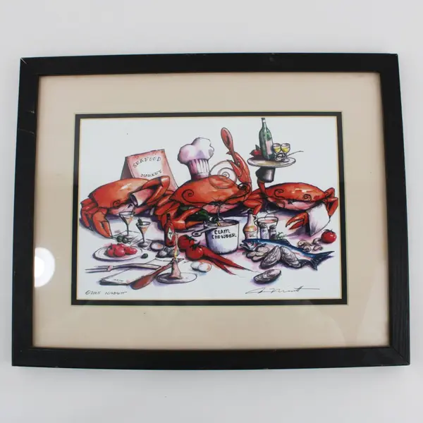 Don Nisbett Framed Clam Chowder Crab Seafood Art Print 24x18