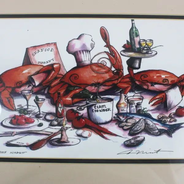 Don Nisbett Framed Clam Chowder Crab Seafood Art Print 24x18