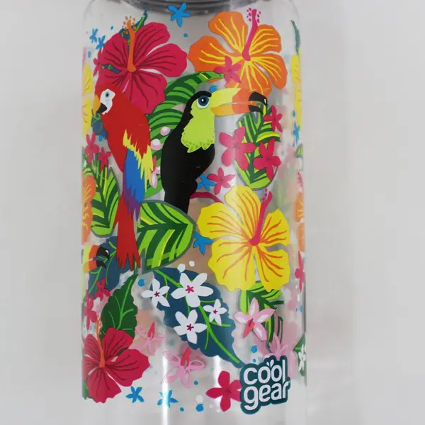 Cool Gear Tropical Floral Toucan Reusable Water Bottle Flip Top
