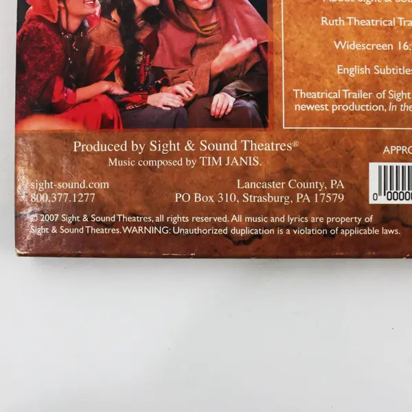 Ruth: A Story of Redemption DVD 2007, Sight & Sound theatres High Def. 