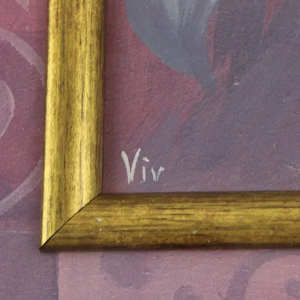 Vir Signed Framed Purple Pink Floral Art Print Ornate Distressed Gold Frame