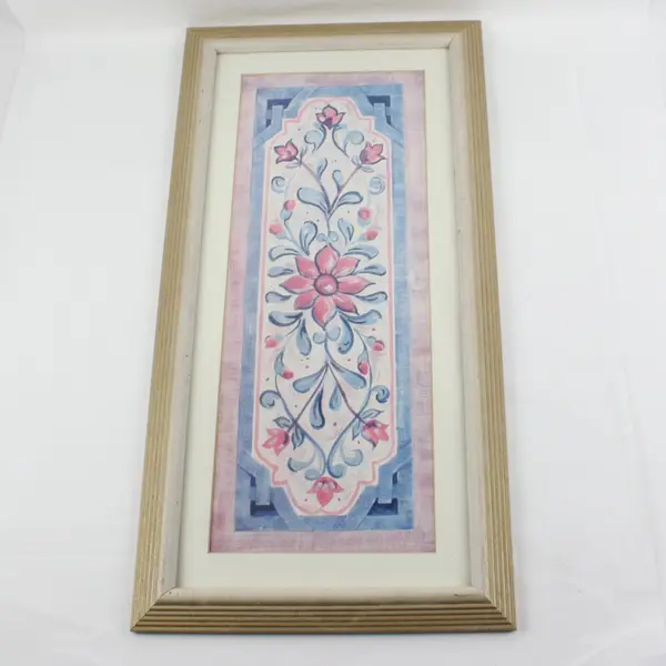 Michaels Framed Vertical Wall Art Panel Pink Blue Floral Scroll 36x12