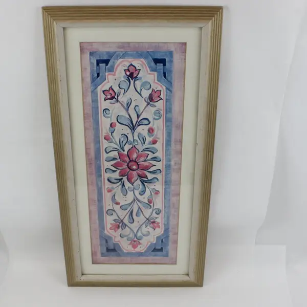 Michaels Framed Vertical Wall Art Panel Pink Blue Floral Scroll 36x12